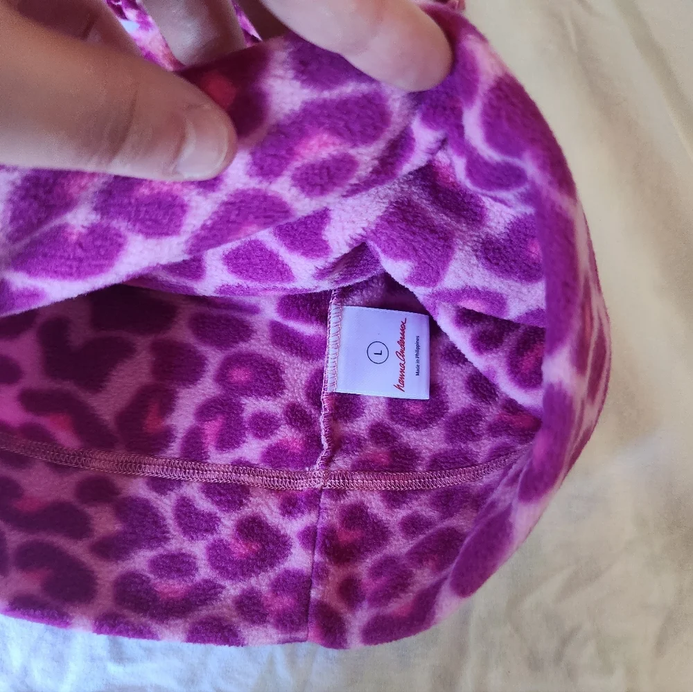 Hanna Anderson Pink Leopard Print Kids Felt Beanie Hat Size Large